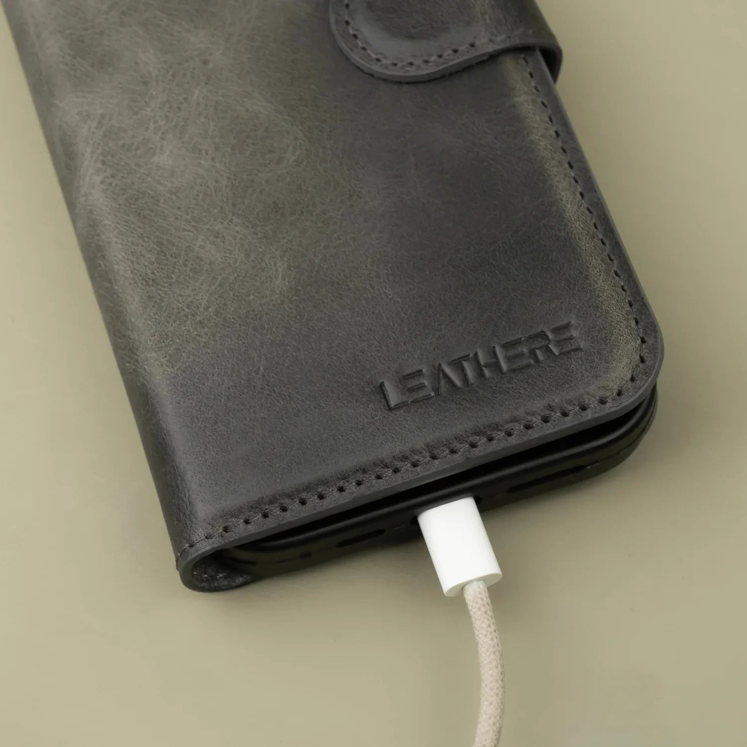 iPhone 16 Series Grey Leather Wallet Case - New York