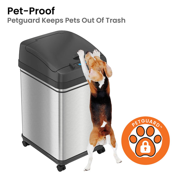 8 Gallon / 30 Liter Self-Contained Electric-Motor Sensor Kitchen Trash Can with Pet-Proof Lid and Wheels and AbsorbX