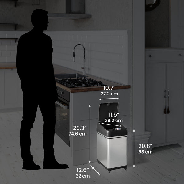 8 Gallon / 30 Liter Self-Contained Electric-Motor Sensor Kitchen Trash Can with Pet-Proof Lid and Wheels and AbsorbX