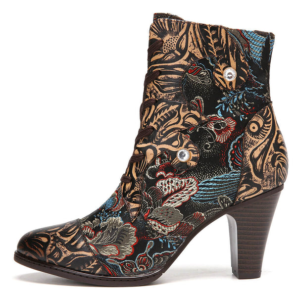 Embroidery Floral Handmade Genuine Leather Boots