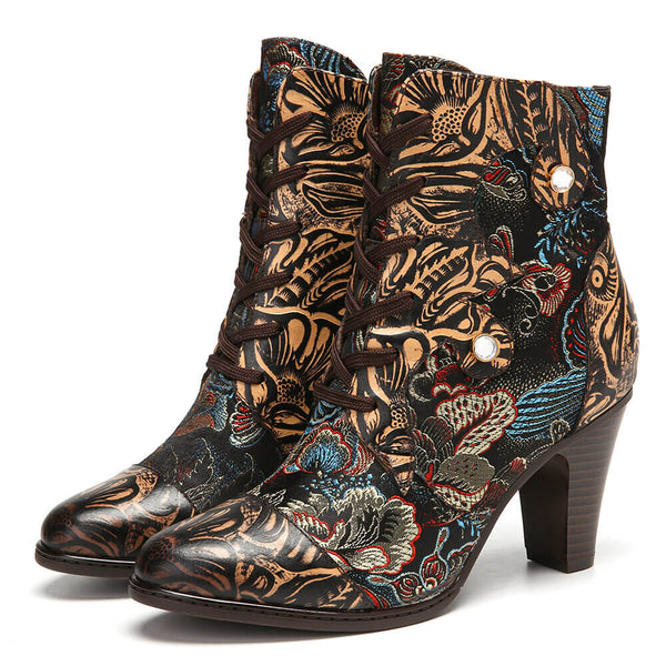 Embroidery Floral Handmade Genuine Leather Boots