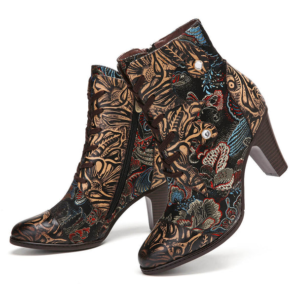 Embroidery Floral Handmade Genuine Leather Boots