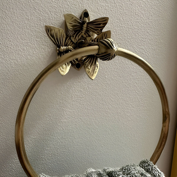 Brass Butterfly Towel Ring - Antique Brass