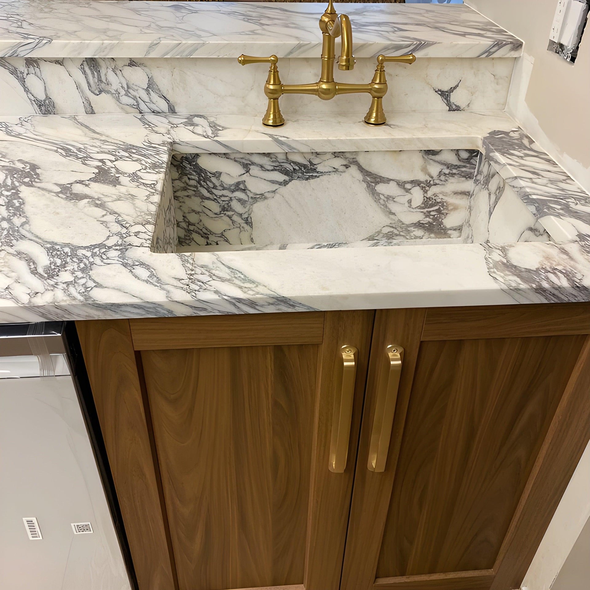 Unlacquered Brass Brushed Round Drawer Pulls with Backplate