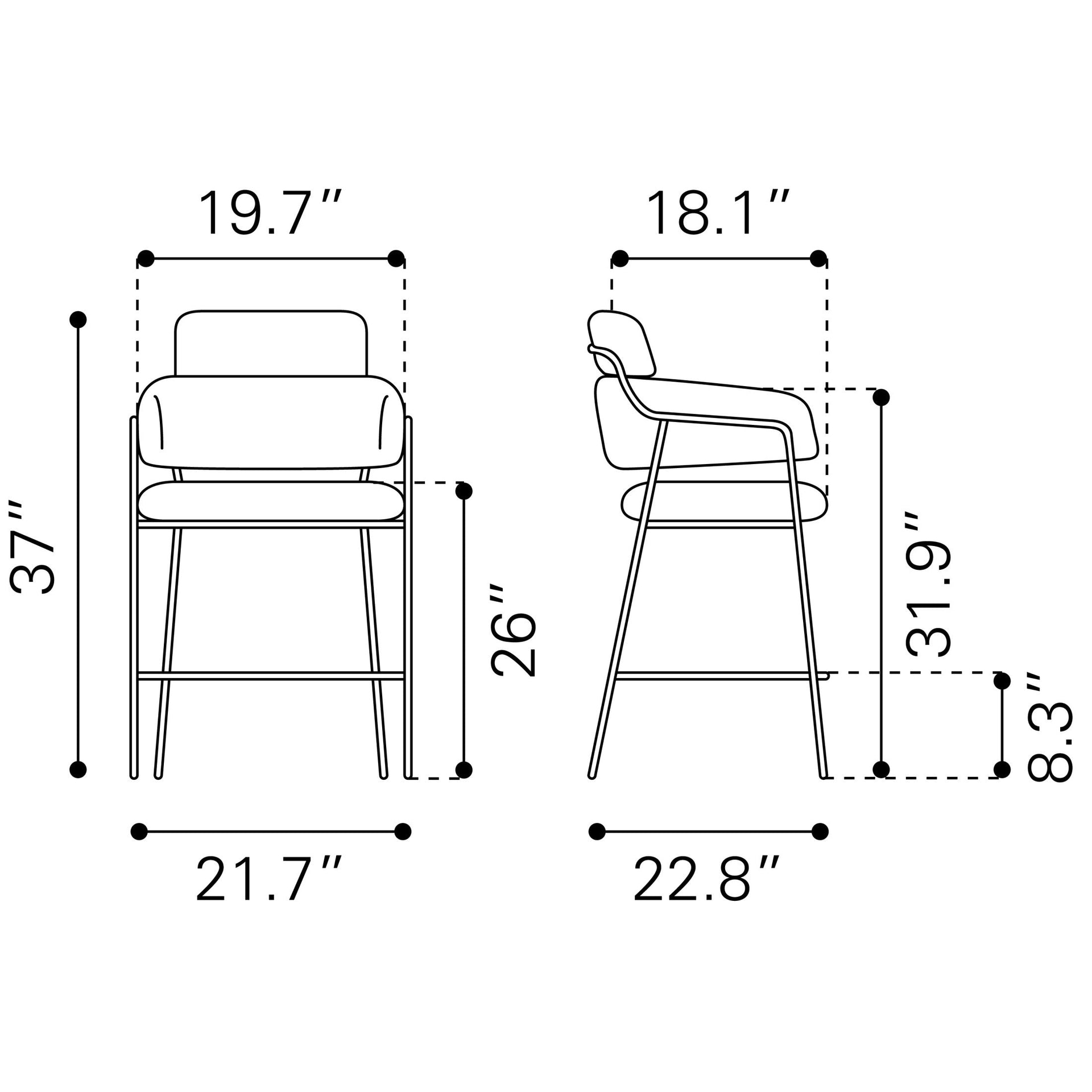 Marcel Counter Stool (Set of 2) Brown