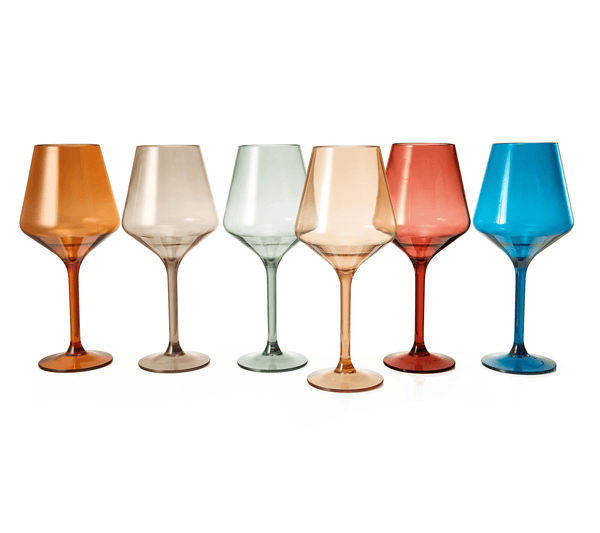 European Style Crystal, Stemmed Wine Glasses, Acrylic Glasses Tritan Drinkware, Unbreakable Muted Color | Set of 6 | Shatterproof BPA-free plastic, Reusable, All Purpose Glassware, Hand Wash Only 15oz