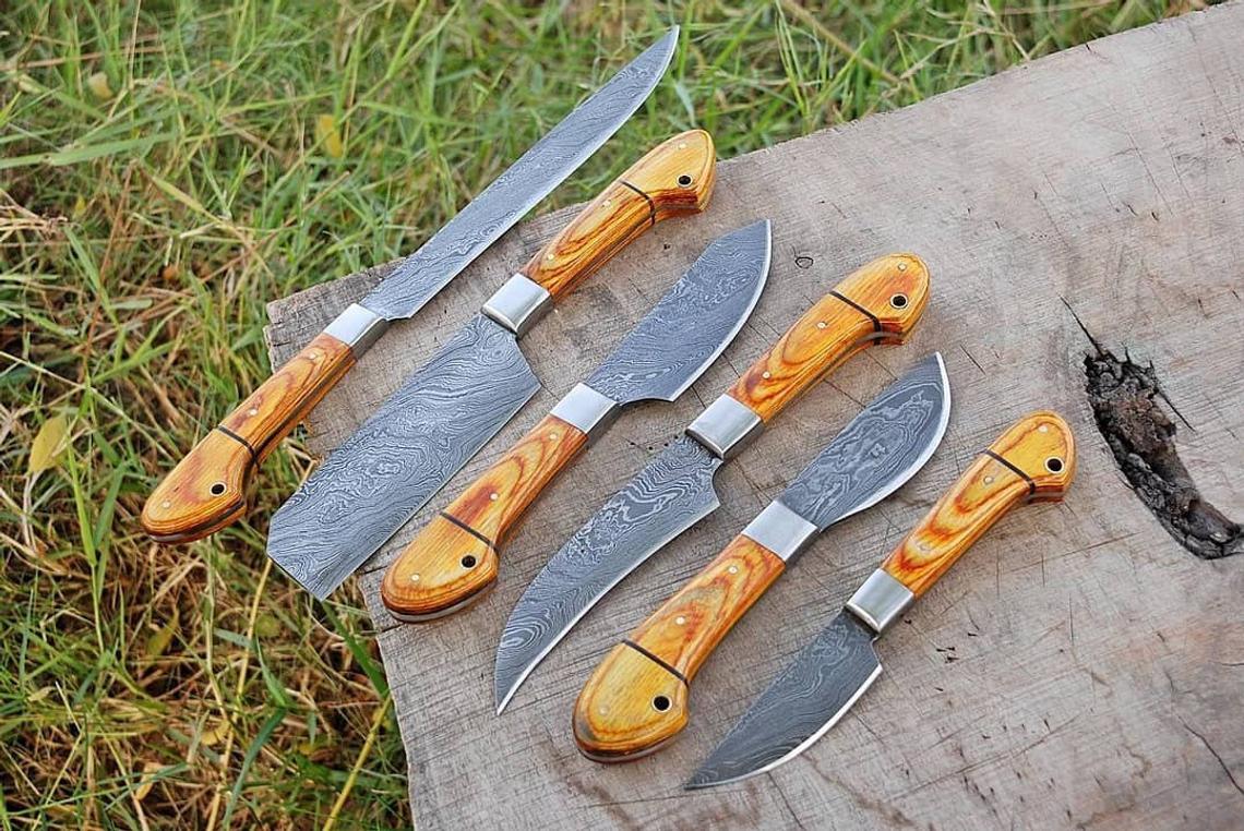 Custom Handmade Damascus Chef Knife – 13” with Pakka Wood Handle, Steel Bolster & Leather Roll