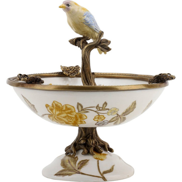 Ormolu Porcelain Bird Dish with Bronze - Yellow Floral - Gifts for You 'n Me
