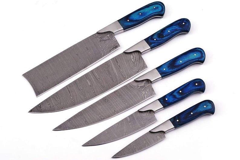 Custom Handmade Damascus Chef’s Knife – 13” with Pakka Wood Handle, Steel Bolster & Leather Roll Kit