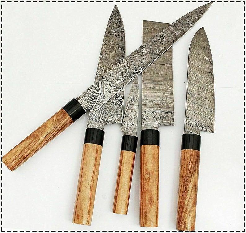 Custom Handmade Damascus Chef Knife – 13” with Olive Wood or Resin Handle, Bolster & Leather Roll