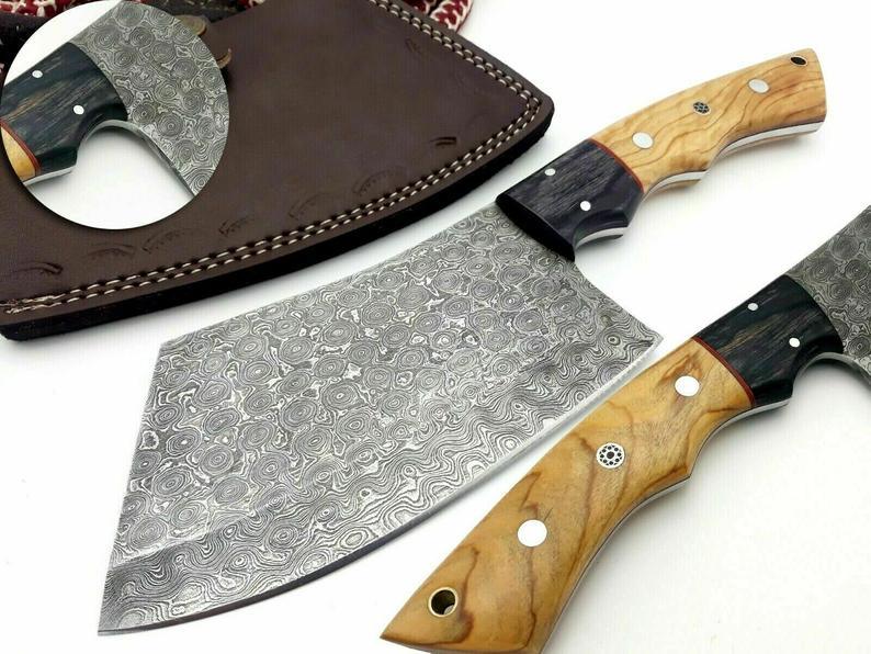 Hand-Forged Damascus Cleaver Butcher Knife – 10