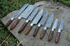 Custom Handmade Damascus Kitchen Knife – 13” with Olive Wood Handle, Steel Bolster & Leather Roll