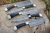 Custom Handmade Damascus Cooking Knife – 13” with Black Resin Handle, Steel Bolster & Leather Roll Kit