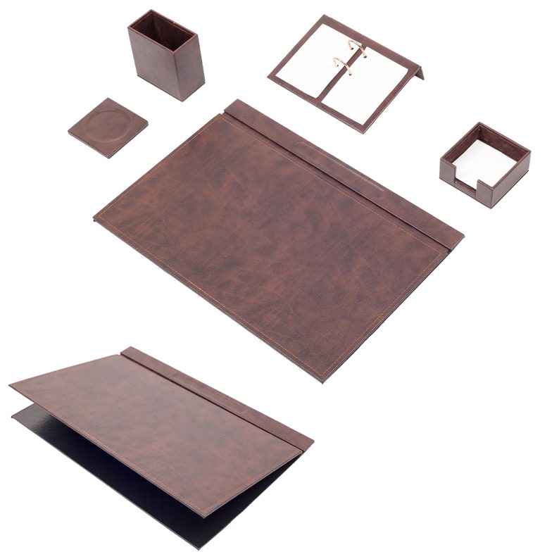 MOOG Leather Desk Set-5 Accessories -Brown- 5 PCS