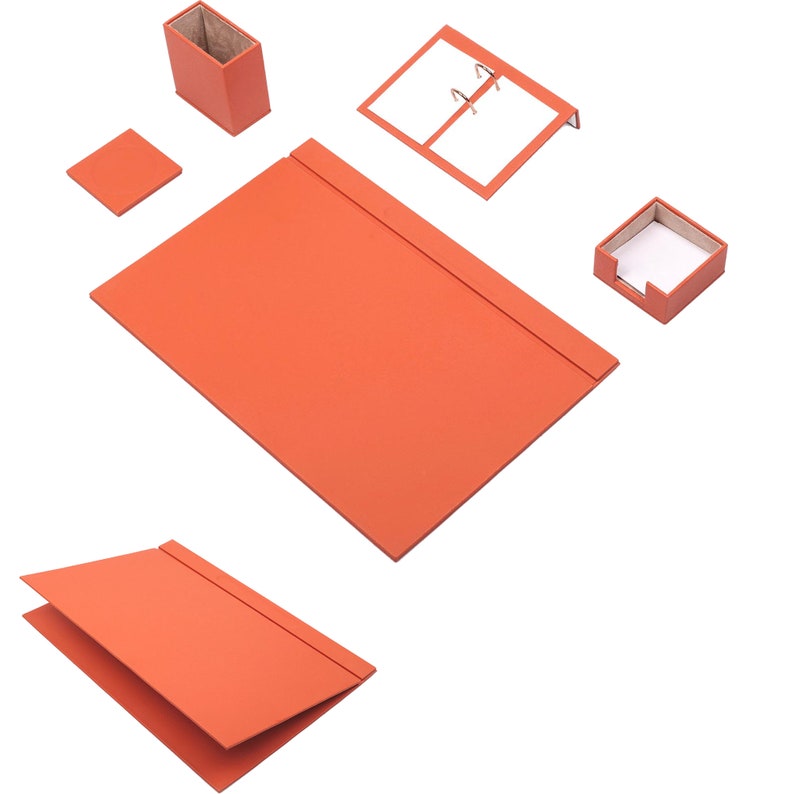 MOOG Leather Desk Set-5 Accessories -Brown- 5 PCS