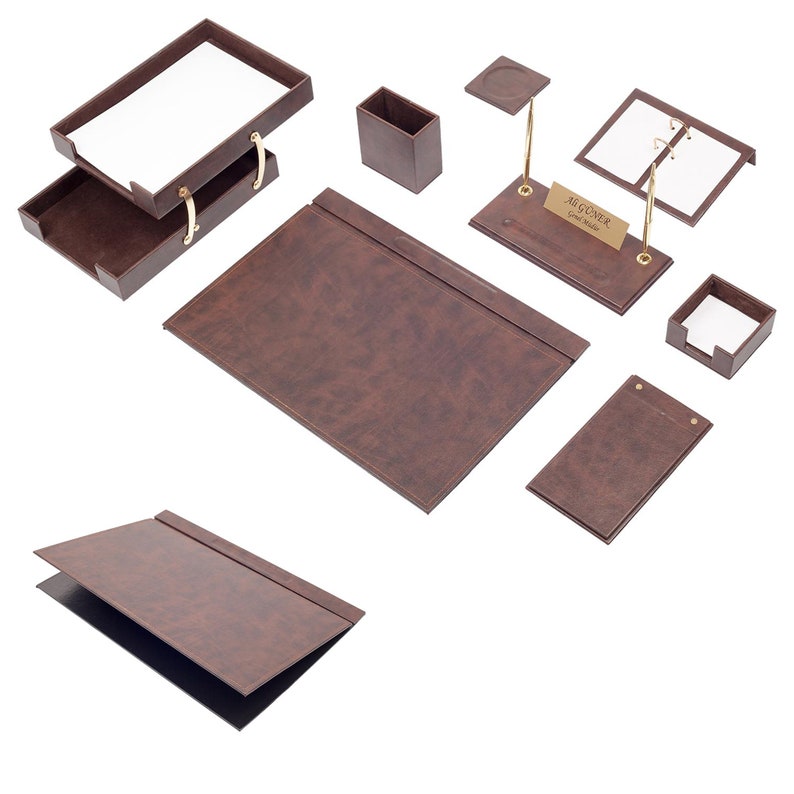 MOOG Leather Desk Set - Double Document Tray- White - 10 PCS