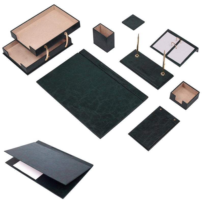 MOOG Leather Desk Set - Double Document Tray- White - 10 PCS