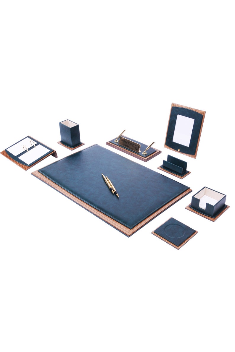 MOOG Star Leather Desk Set -Walnut Wood Combination - Brown -10 PCS