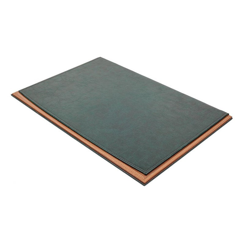 MOOG Leather Desk Pad With Wood Combination -Green Leather