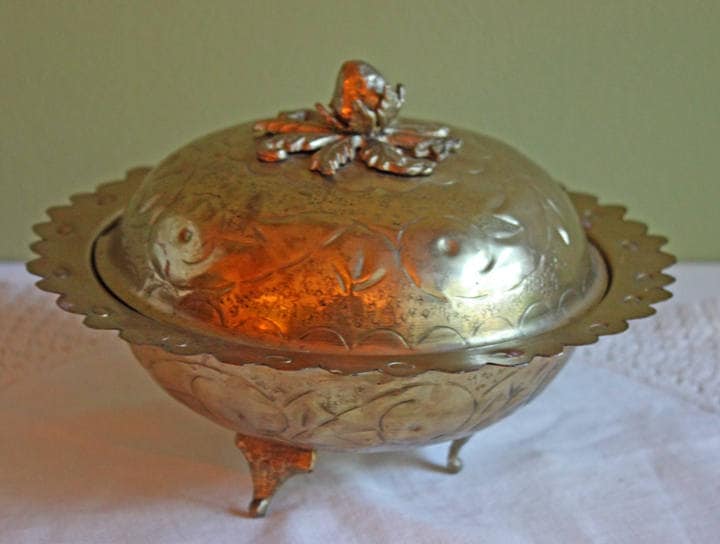 Hand Hammered Brass Bowl with Acorn Knob