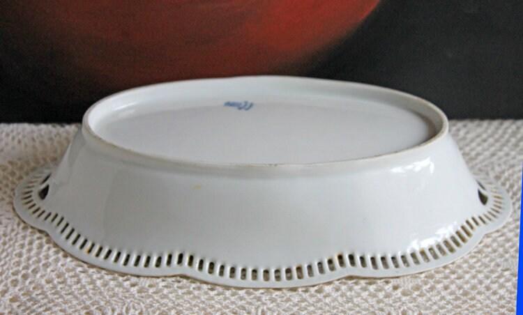 Antique Bavarian Porcelain Bowl, Children Playing Scene, Scalloped Rim