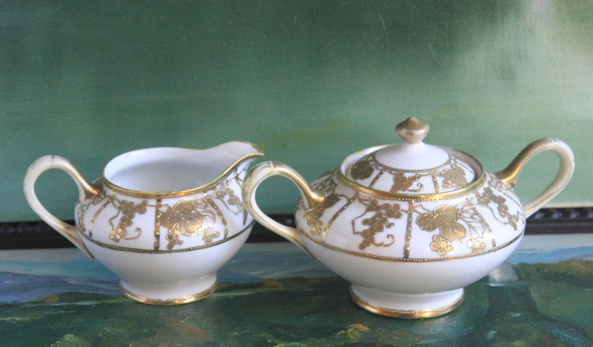 Hand Painted Art Nouveau Nippon Vase, Antique Japanese Gold Floral Urn
