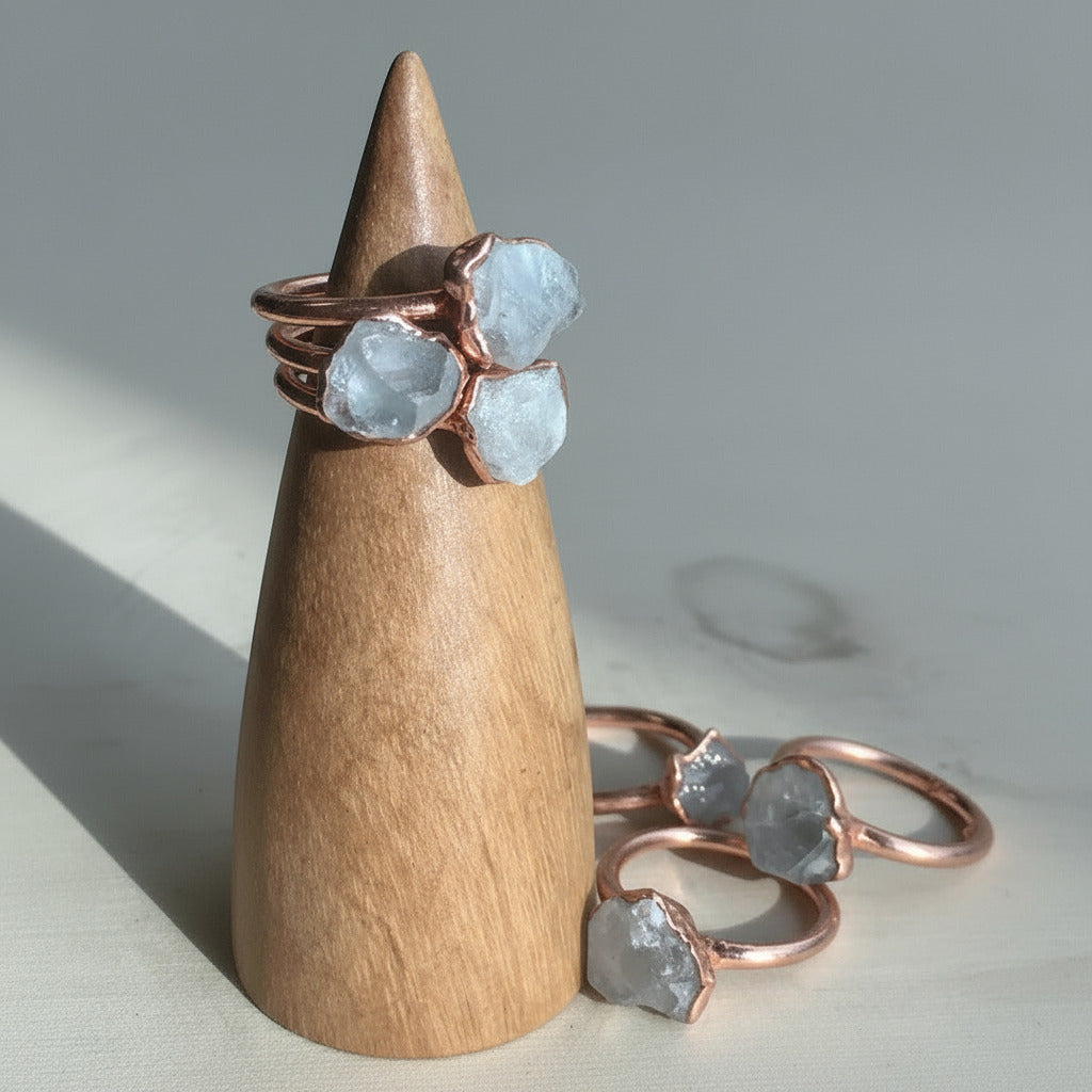Celestite Copper Ring – Boho Calming Clarity | By Blackbird & Sage