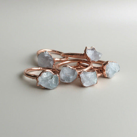 Celestite Copper Ring – Boho Calming Clarity | By Blackbird & Sage