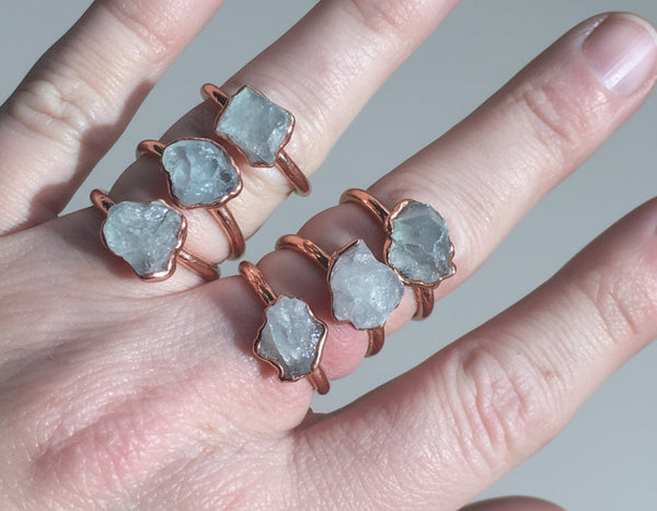Celestite Copper Ring – Boho Calming Clarity | By Blackbird & Sage