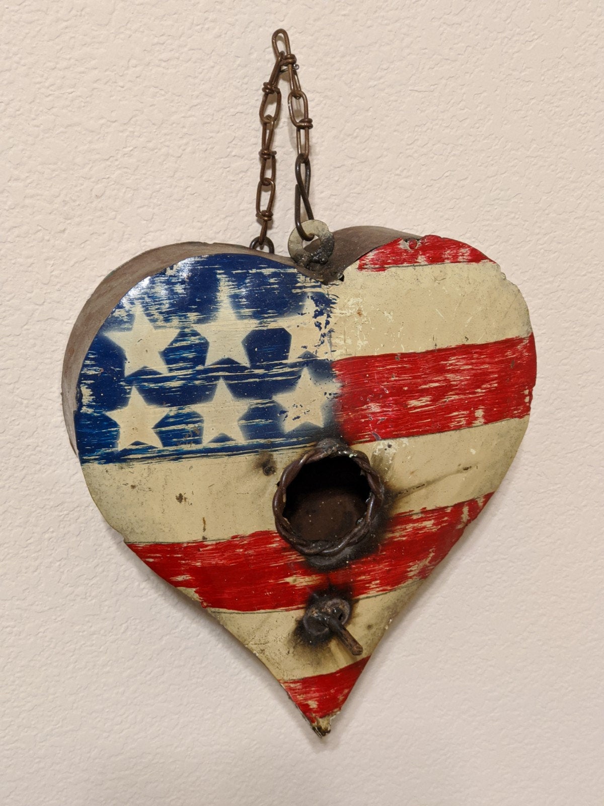 Small Metal Birdhouse, Unique Patriotic Style, Outdoor or Indoor, Decorative Birdhouse Decor, Handmade in Mexico