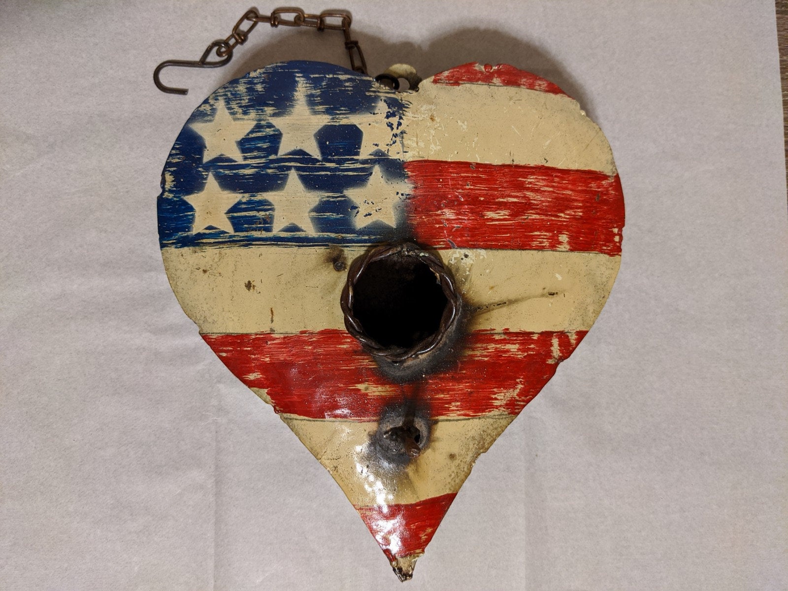 Small Metal Birdhouse, Unique Patriotic Style, Outdoor or Indoor, Decorative Birdhouse Decor, Handmade in Mexico