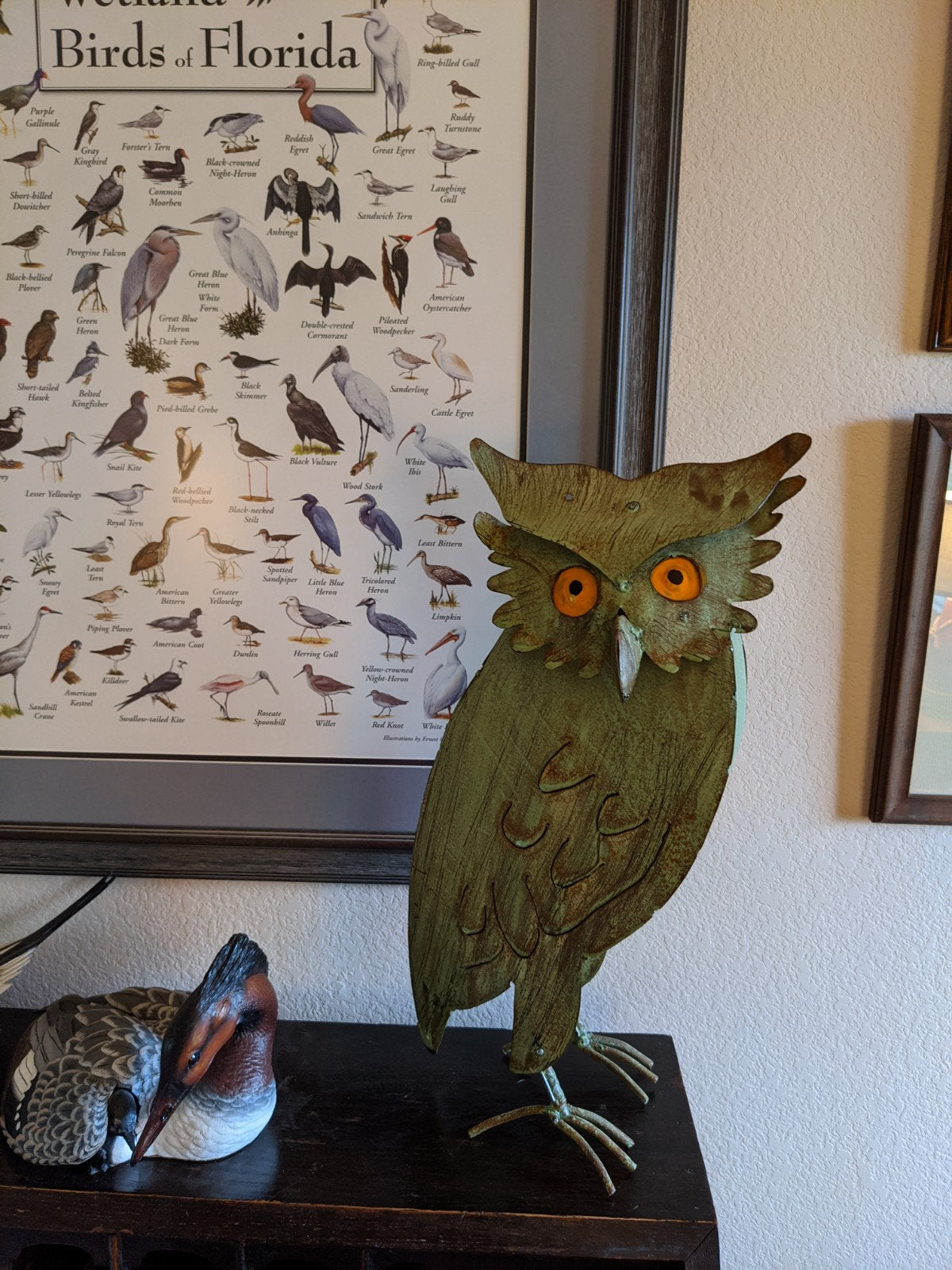 Owl Garden Decor & Metal Statue | Outdoor Owl Decoration Yard Decor, Metal Owl Sculpture Home Decor Figurine in Green