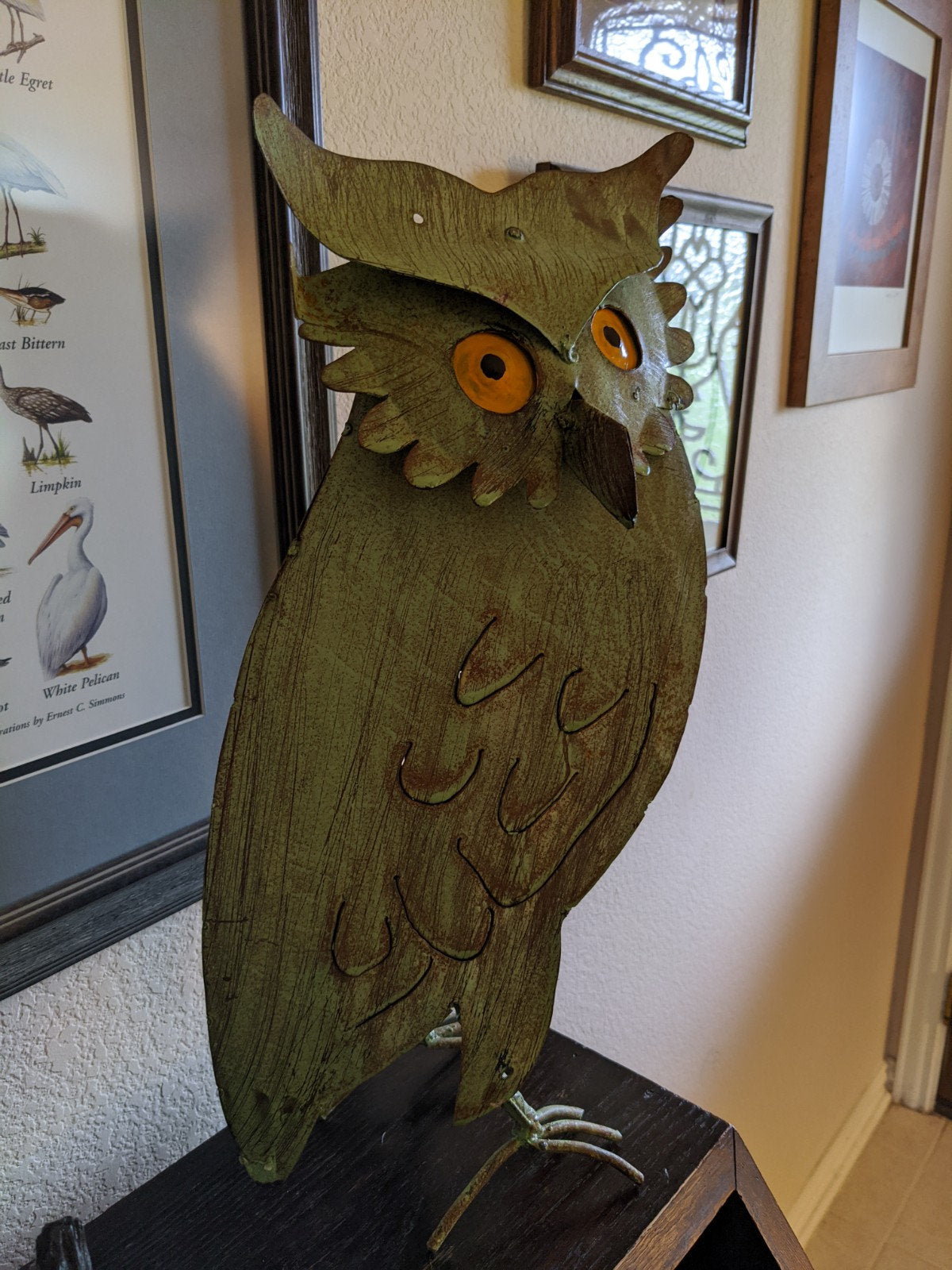 Owl Garden Decor & Metal Statue | Outdoor Owl Decoration Yard Decor, Metal Owl Sculpture Home Decor Figurine in Green