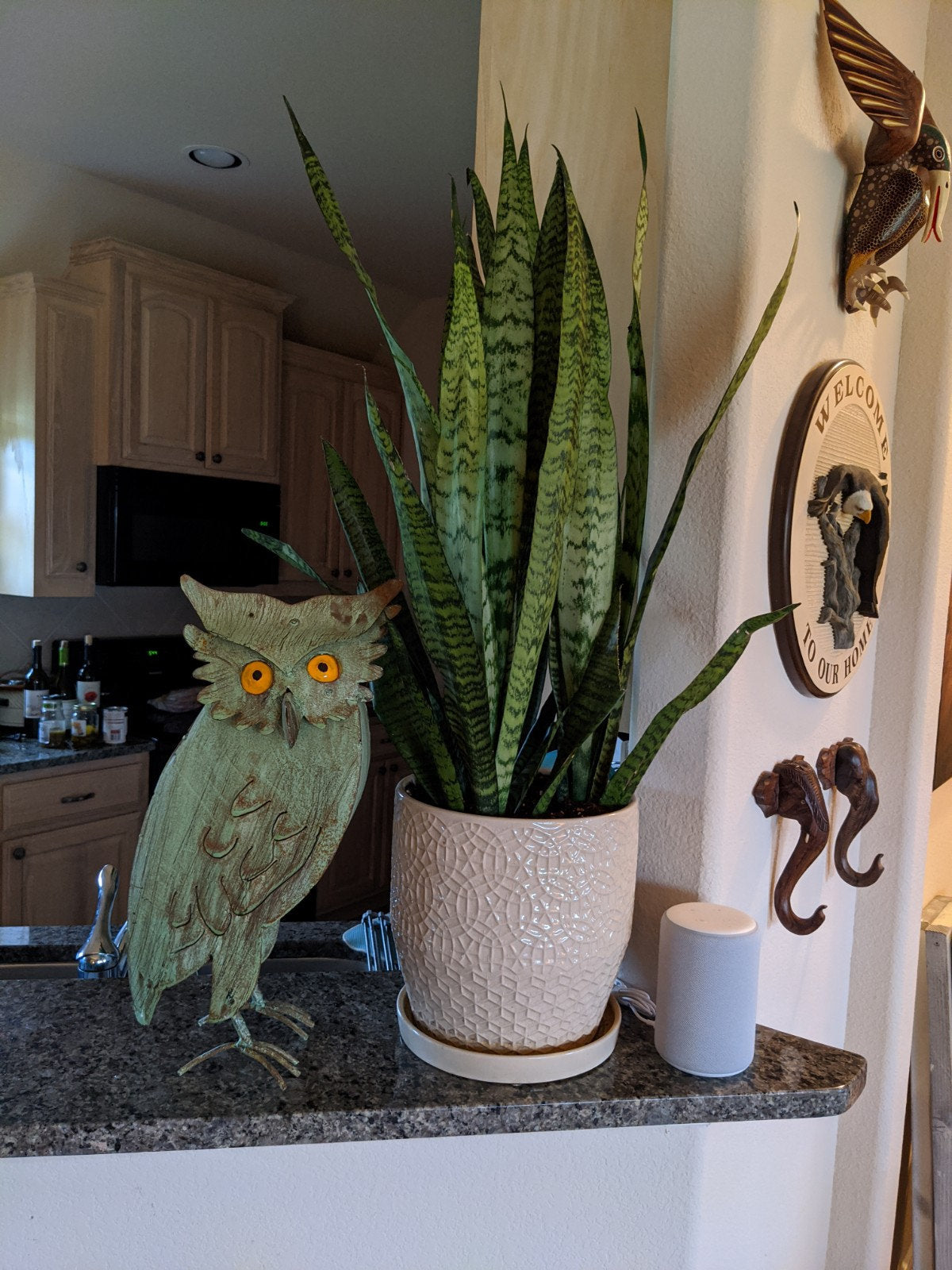 Owl Garden Decor & Metal Statue | Outdoor Owl Decoration Yard Decor, Metal Owl Sculpture Home Decor Figurine in Green