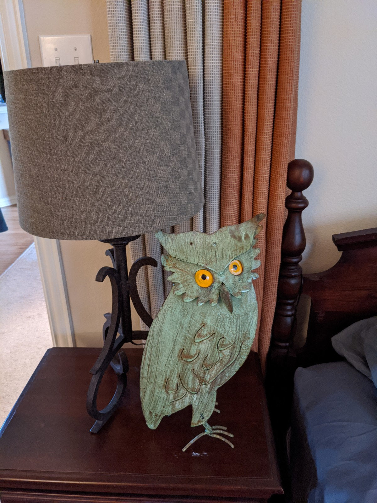 Owl Garden Decor & Metal Statue | Outdoor Owl Decoration Yard Decor, Metal Owl Sculpture Home Decor Figurine in Green