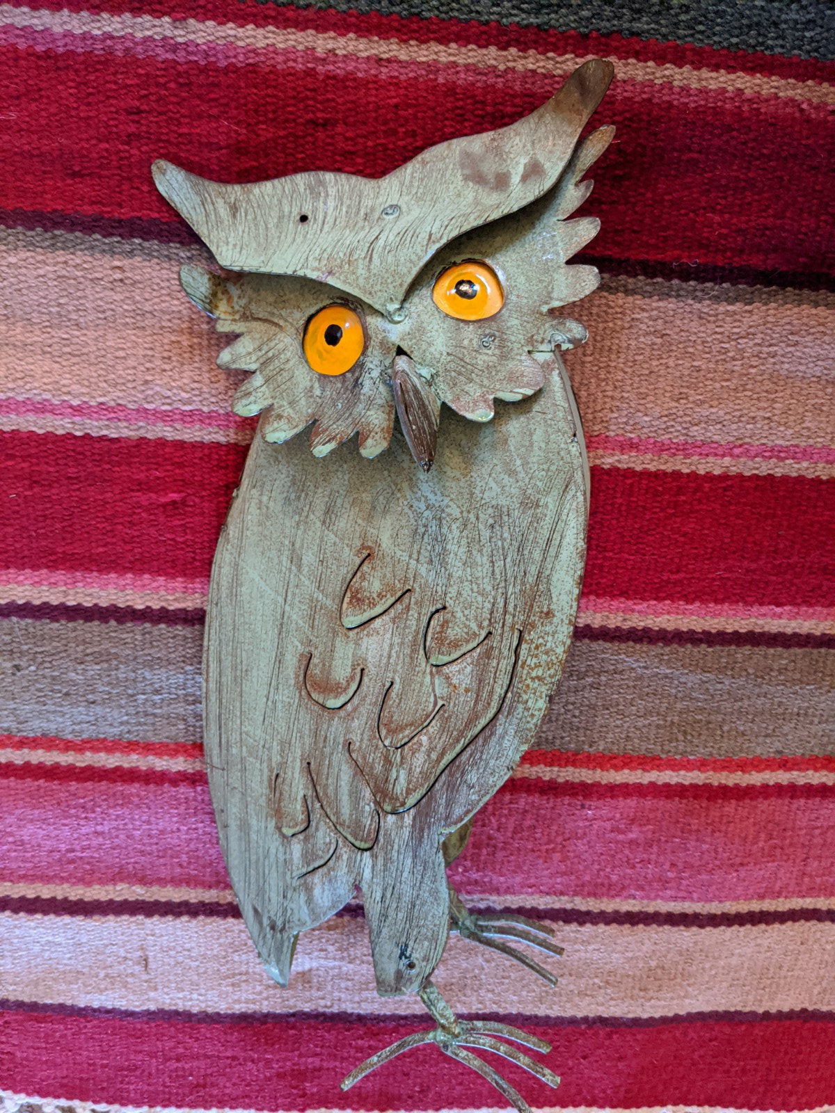 Owl Garden Decor & Metal Statue | Outdoor Owl Decoration Yard Decor, Metal Owl Sculpture Home Decor Figurine in Green
