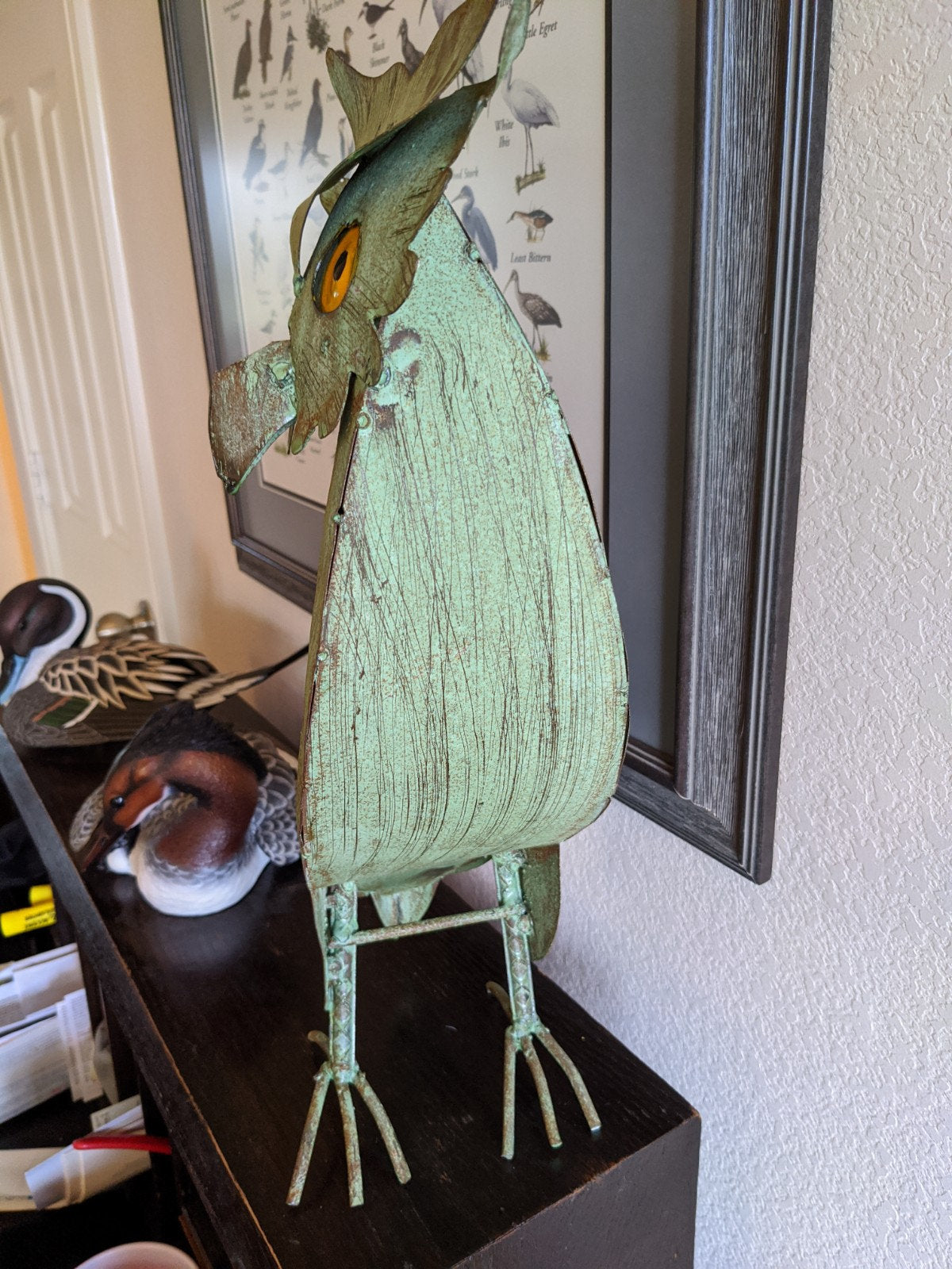 Owl Garden Decor & Metal Statue | Outdoor Owl Decoration Yard Decor, Metal Owl Sculpture Home Decor Figurine in Green