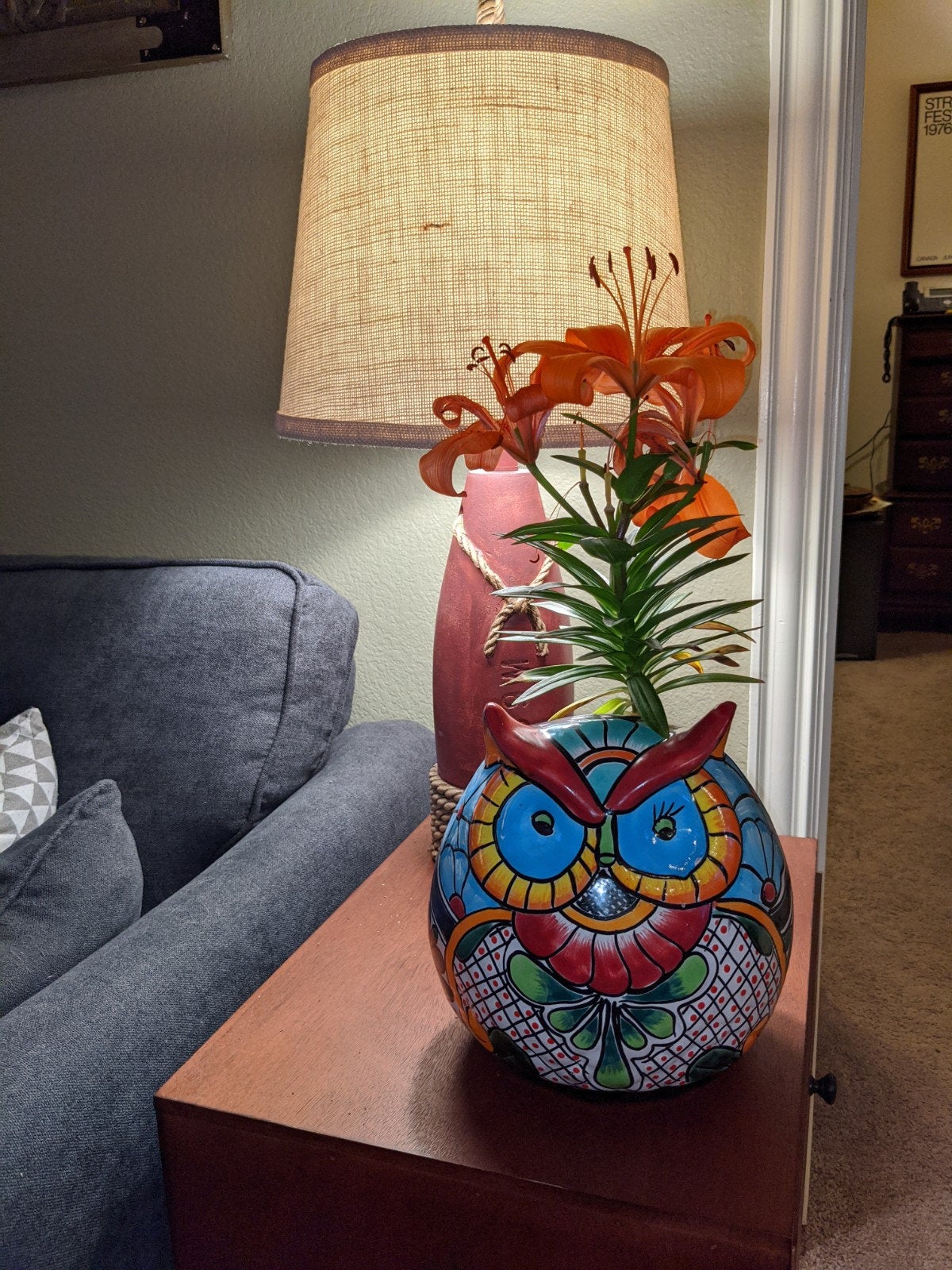 Owl Flower Pot, Ceramic Planter, Handmade Talavera Pottery, Garden Decor, Outdoor Decorations, Indoor Home Decor, Cute Owl Gifts