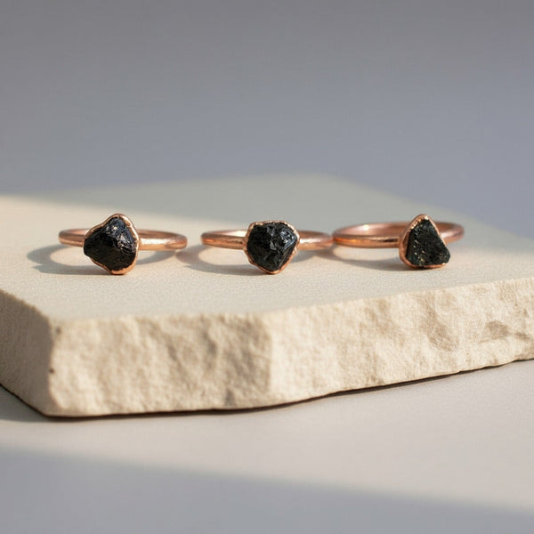 Raw Black Tourmaline Ring - Grounded Confidence Shield | By Blackbird & Sage