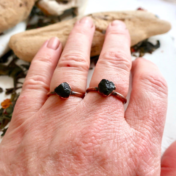 Raw Black Tourmaline Ring - Grounded Confidence Shield | By Blackbird & Sage