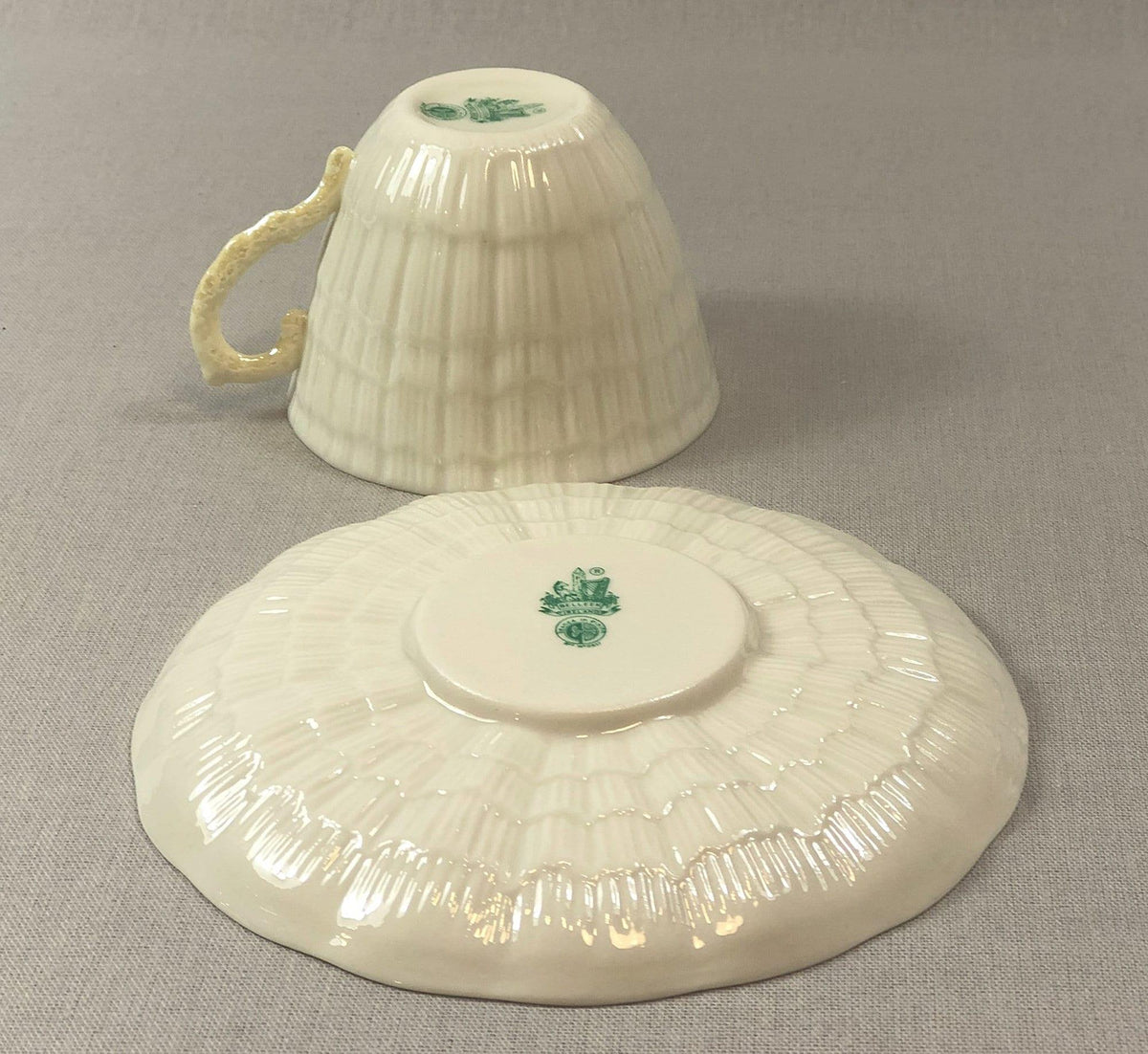 Antique Belleek Cup and Saucer, Sea Shell Pattern Porcelain Tea Set