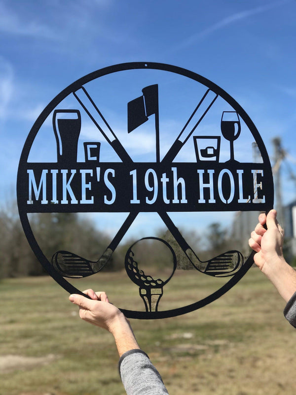 Golf 19th Hole Custom Name Metal Sign | Personalized Golf Bar Decor