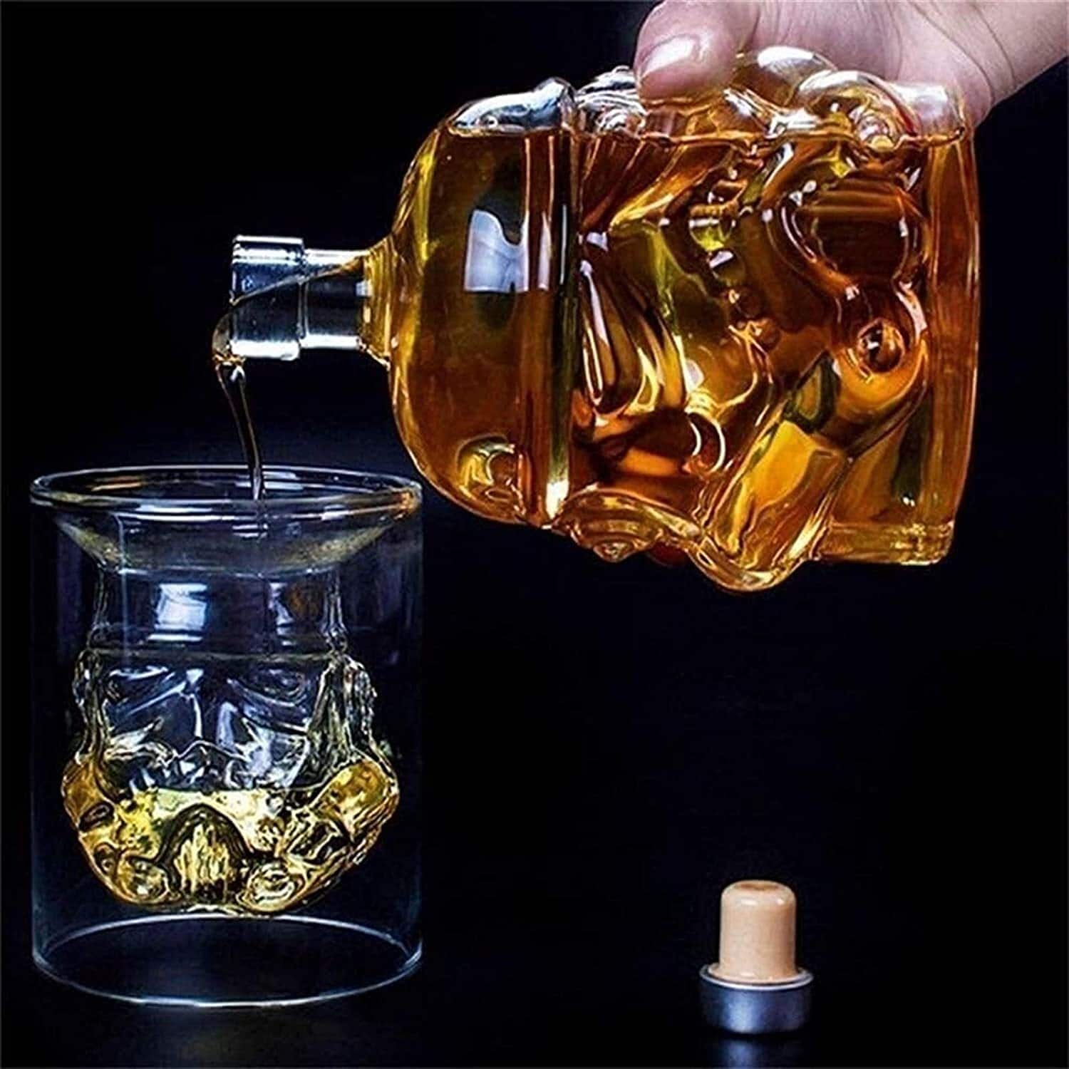 Transparent Creative Whiskey Decanter Set Bottle with 2 Wine Glasses 150ml for liquor, Bourbon, Scotch, Vodka, Father's Day Gift for Men Women