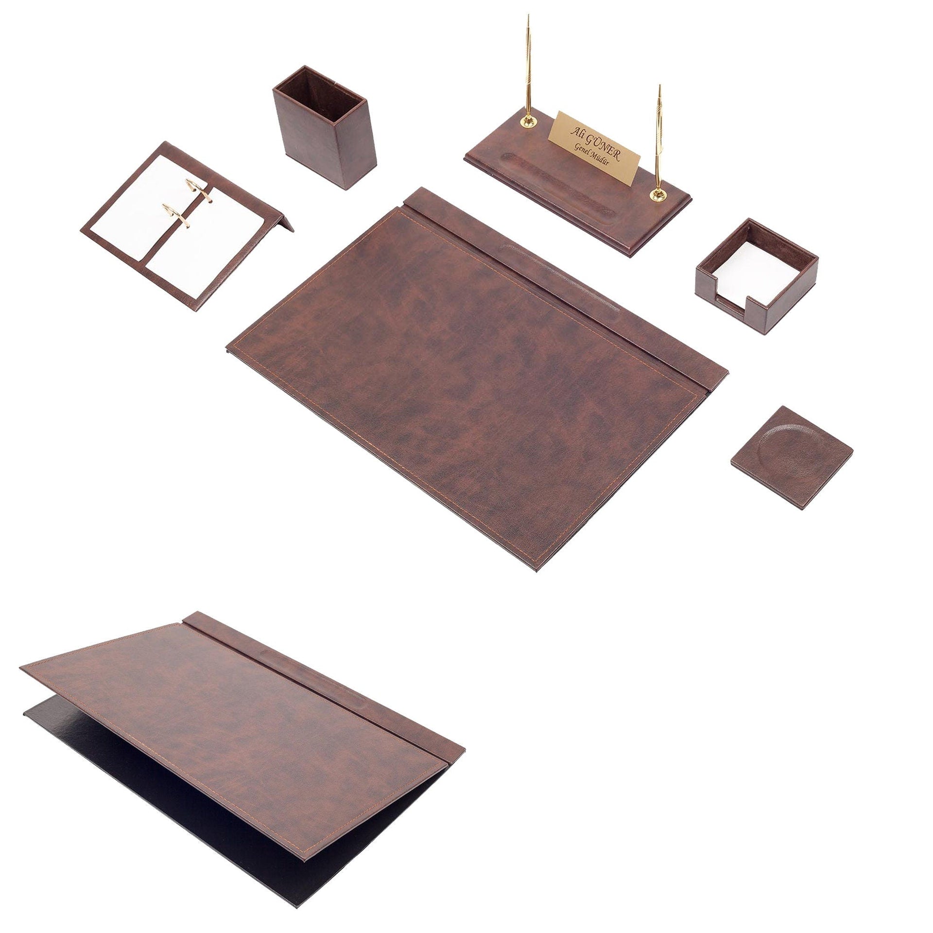 MOOG Leather Desk Set-8 Accessories - Green - 8 PCS