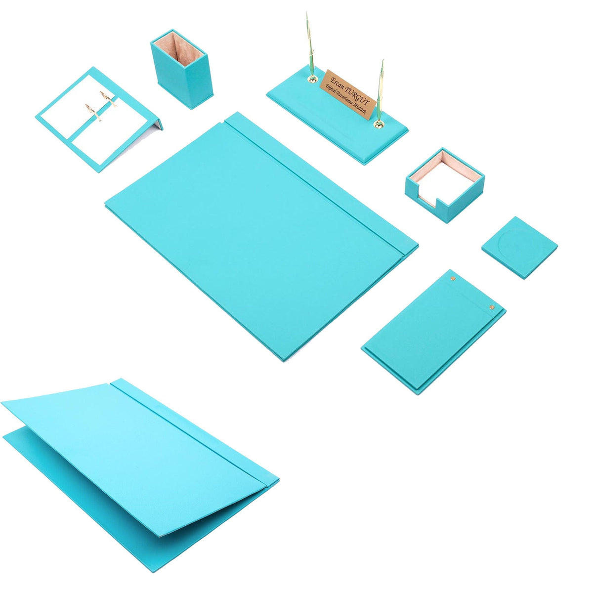 MOOG Leather Desk Set -Green - 9 PCS