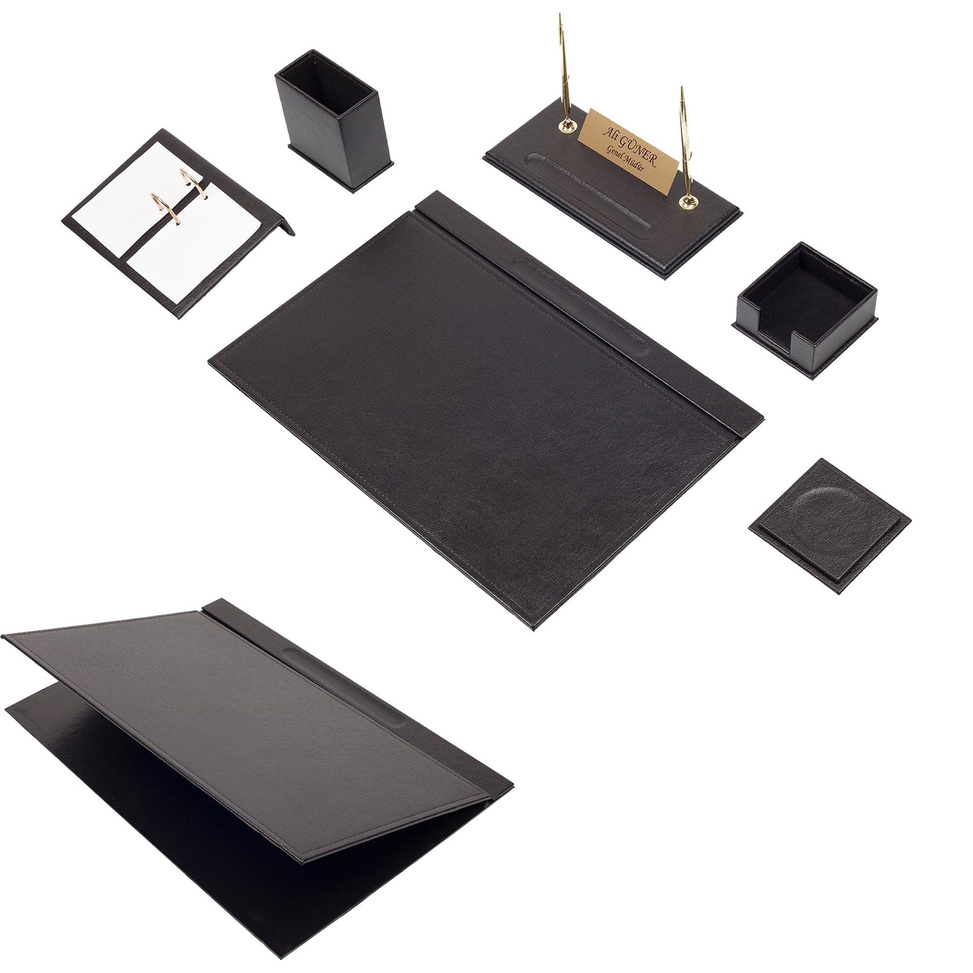 MOOG Leather Desk Set-8 Accessories - Green - 8 PCS