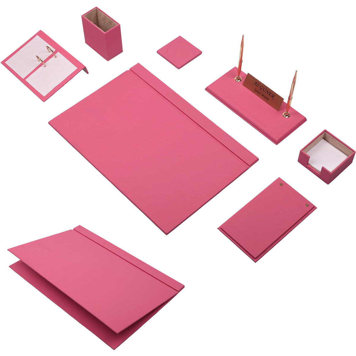 MOOG Leather Desk Set -Orange - 9 PCS