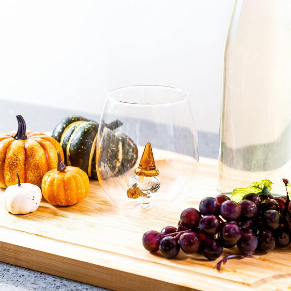 3D Pumpkin Gnome Stemless Wine Glasses Jersey Art Glass
