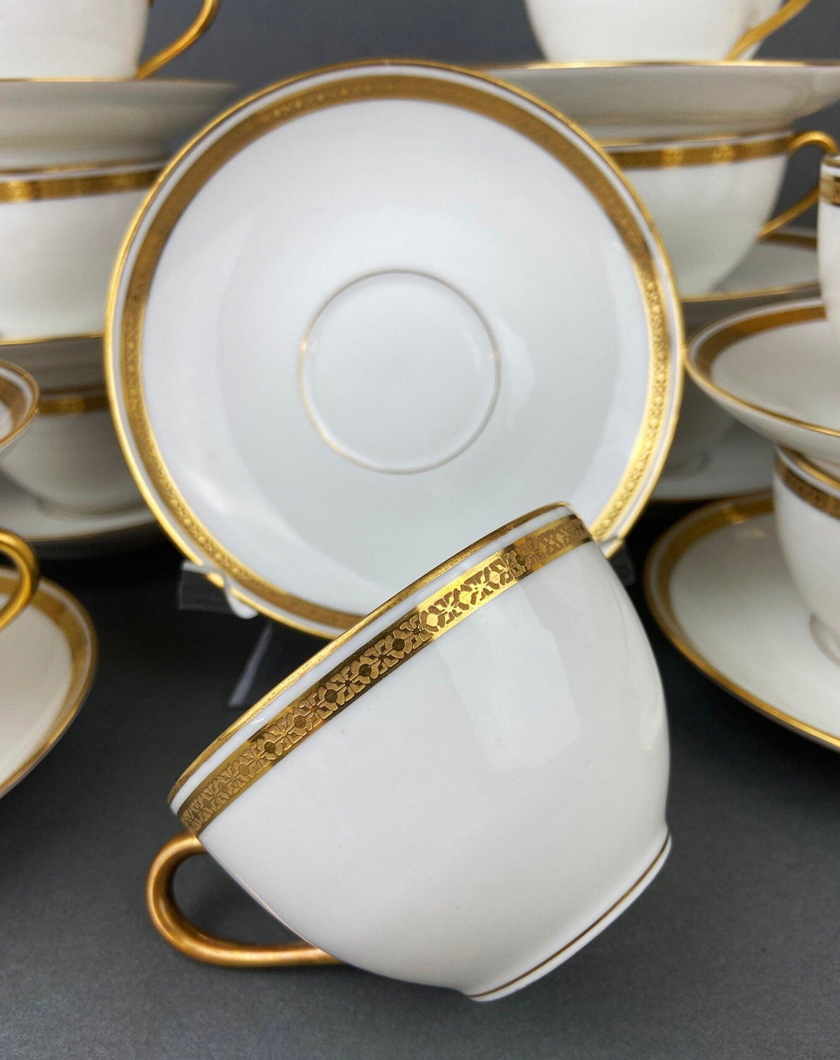 Antique Limoges Porcelain Tea Set, Haviland France, Wedding Band Cups