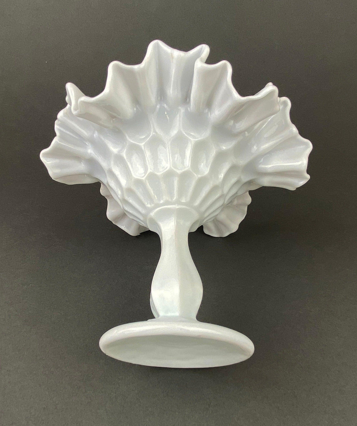 Milk Glass Candy Dish with Ruffled Edge. Vintage, Hobnail Trinket Dish. White Footed Bowl. Fine Tableware.